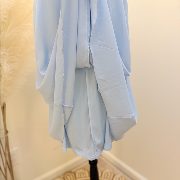 Sky Blue Sleeveless Dress with Embellished Beaded Neckline - Picture 6 of 7